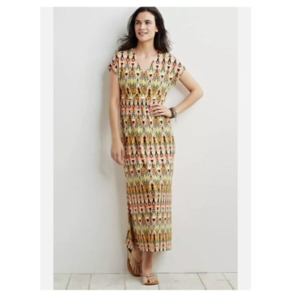 J.Jill Womens maxii Dress size medium petite Geometric Print V-Neck Short Sleeve - Picture 1 of 7